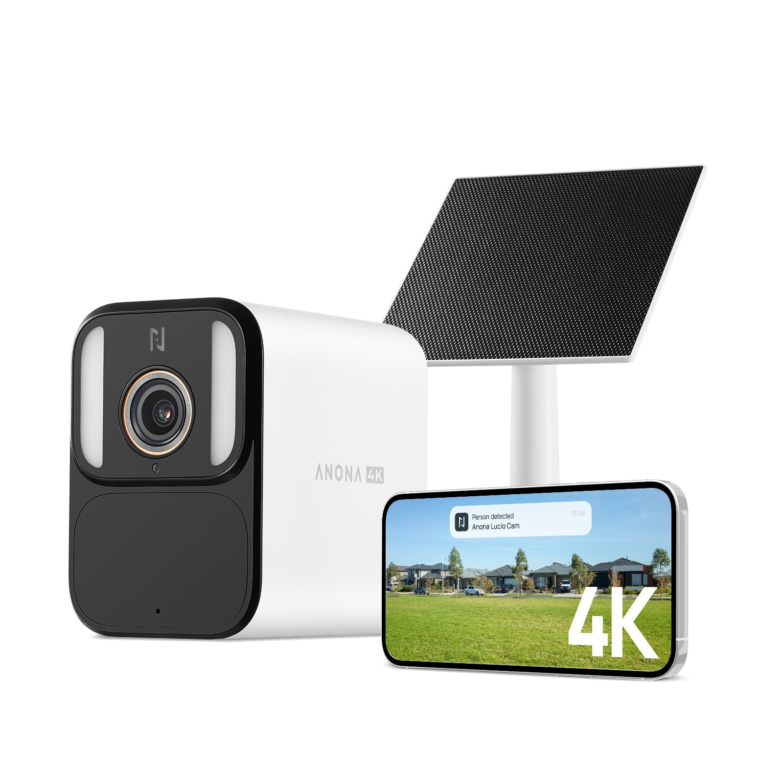 Anona Aurora & Pano Bundle - 4K UHD Outdoor Solar Powered AI Security Camera & 4K Indoor 360° Pan Tilt Dual-Band Wi-Fi 6 Indoor AI Security Camera